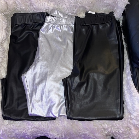 SHEIN Pants - Womans 2 Black and  1 Silver faux leather leggings, stretch, elastic, long pants